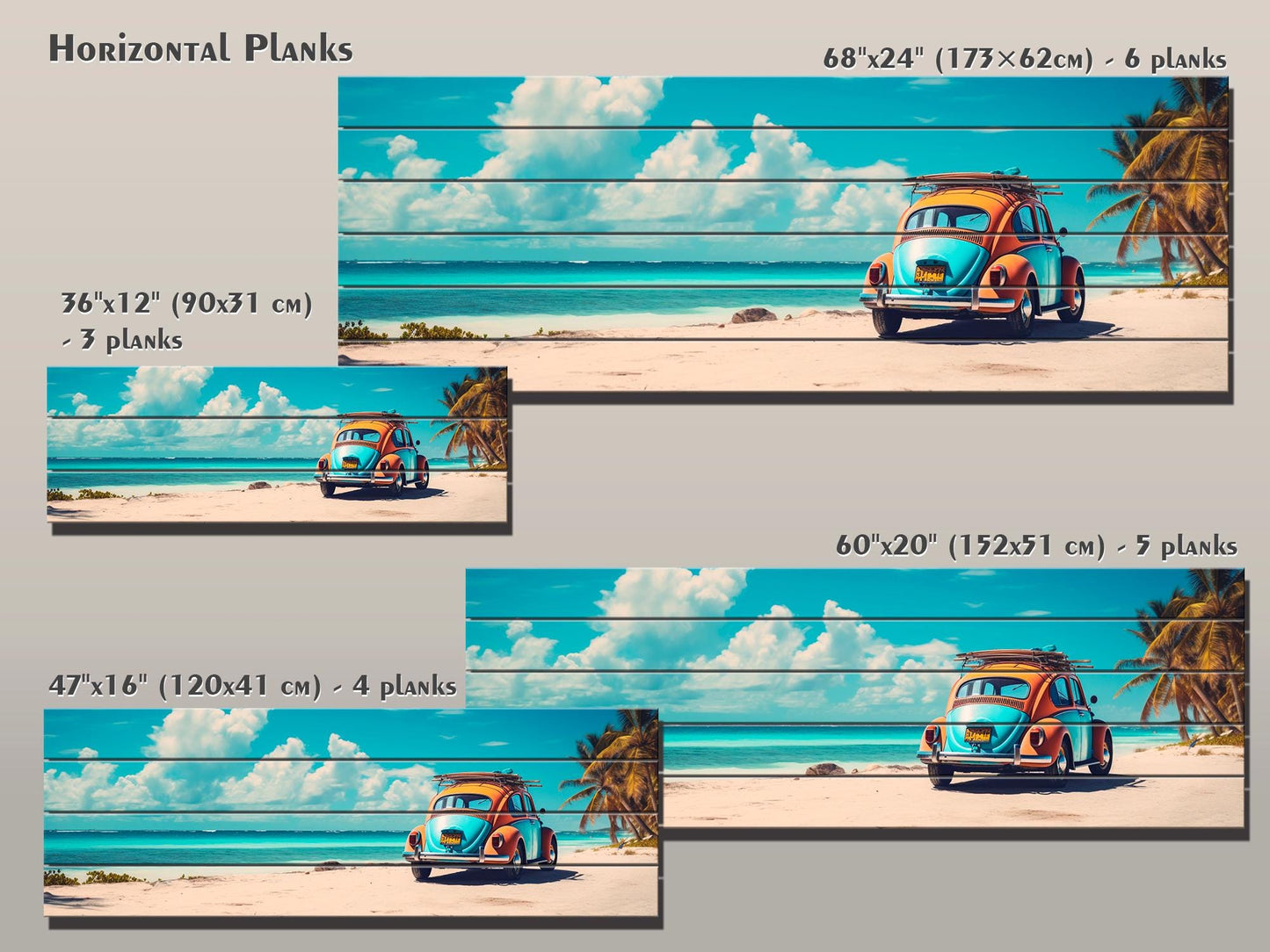 Wood Wall Art – Cancun Landscape Art | Retro Taxi Poster on Natural Wood Print