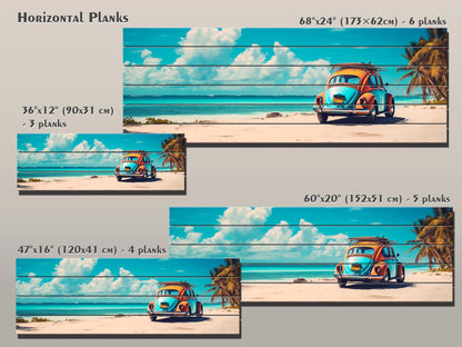 Wood Wall Art – Cancun Landscape Art | Retro Taxi Poster on Natural Wood Print