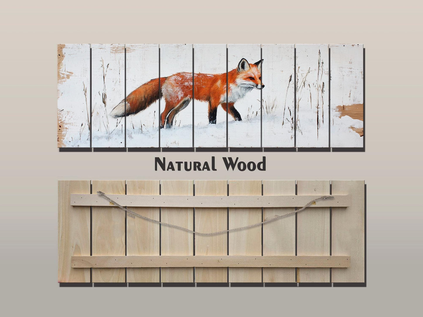 Rustic Wood Wall Art - Sly Fox in Snow Painting Printed on Wood, Hunting Wall Art, Forest Animals Print, Hunter Gift, Forest Cabin Decor