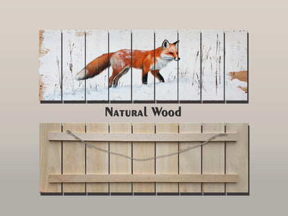 Rustic Wood Wall Art - Sly Fox in Snow Painting Printed on Wood, Hunting Wall Art, Forest Animals Print, Hunter Gift, Forest Cabin Decor