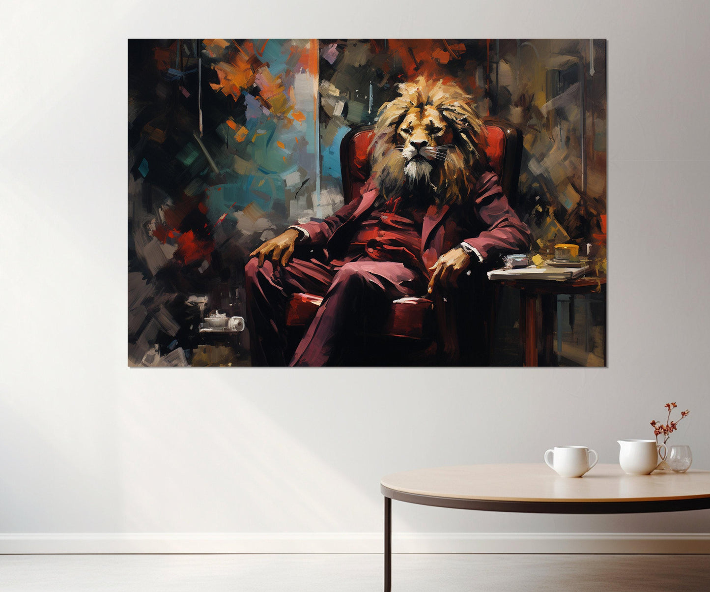 Lion In A Suit Canvas | Boss Office Decor - Framed Canvas Print Ready To Hang