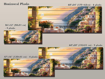 Amalfi Coast Wall Art – Panoramic Italian Landscape Wood Print on Wood with Rustic Texture