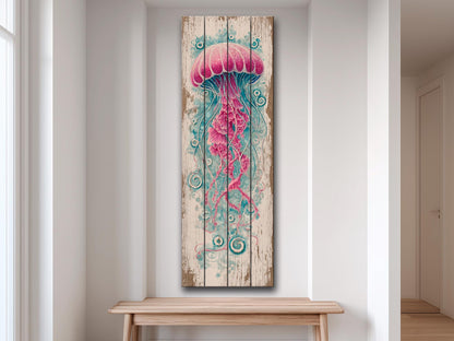 Jellyfish Wood Art – Nautical Wall Art Printed on Natural Wood with Soft Tones