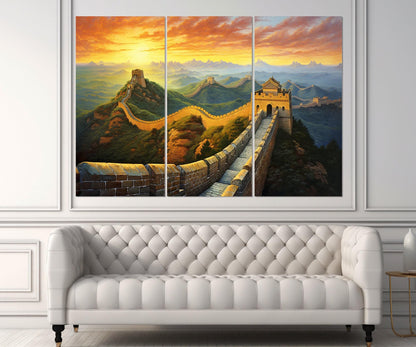 Great Wall of China Canvas – Framed Sunset Wall Decor | Ready to Hang Cotton Canvas Print