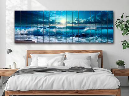 Wood Wall Art – Panoramic Sea Print | Nautical Wooden Wall Decor, Fade Resistant Print