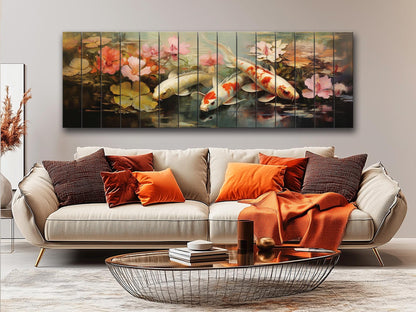 Koi Fish Wood Art | Wood Plank Art Featuring Soothing Koi Fish Painting