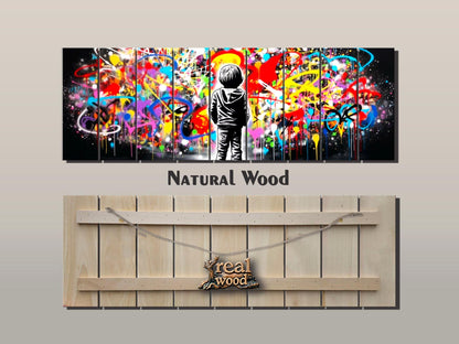 Wood Wall Art - Banksy Style Print on Wood | Urban Street Art Graffiti Decor