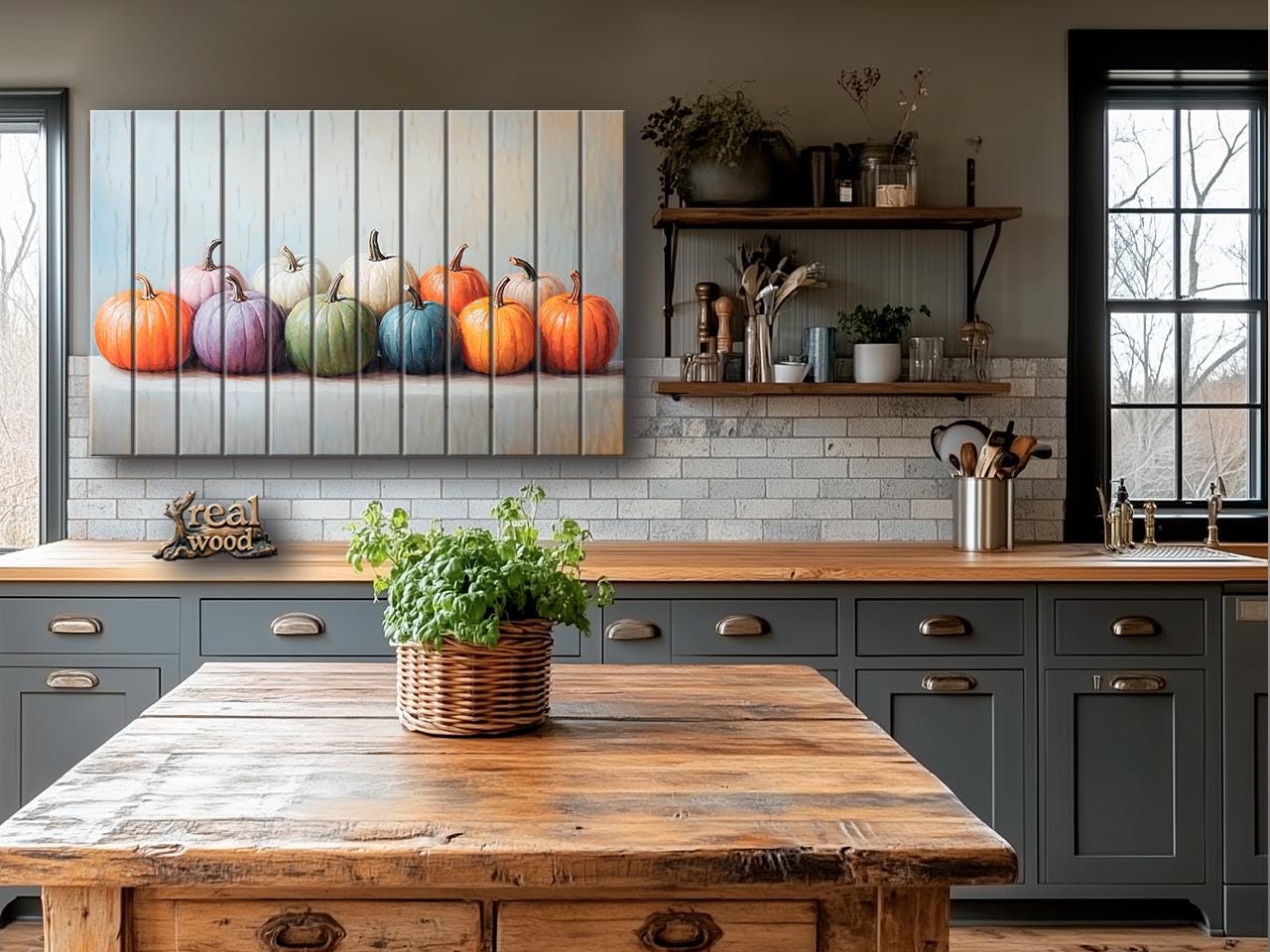 Rustic Wood Wall Art – Pumpkins Wall Decor | Cozy Farmhouse Decor | Natural Wood Prints