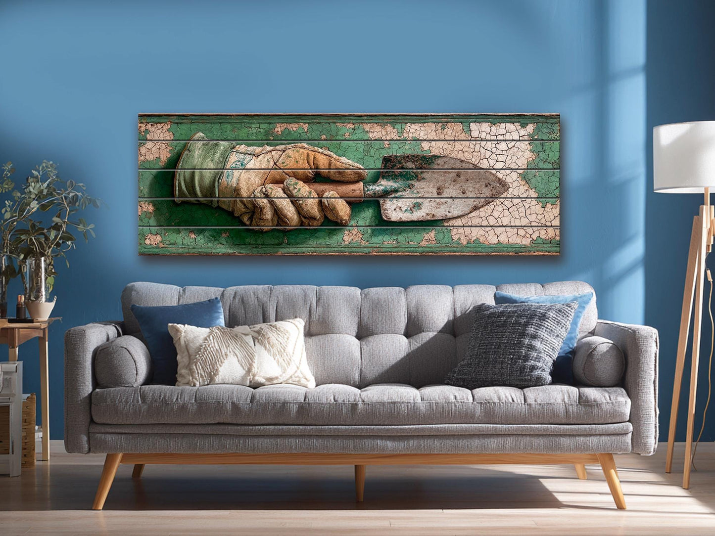 Rustic Garden Wall Art – Farmhouse Wall Decor With Garden Gloves & Trowel Print