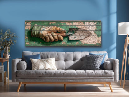 Rustic Garden Wall Art – Farmhouse Wall Decor With Garden Gloves & Trowel Print