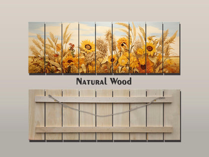 Rustic Wood Wall Art – Large Farmhouse Wall Decor with Sunflower Wood Print
