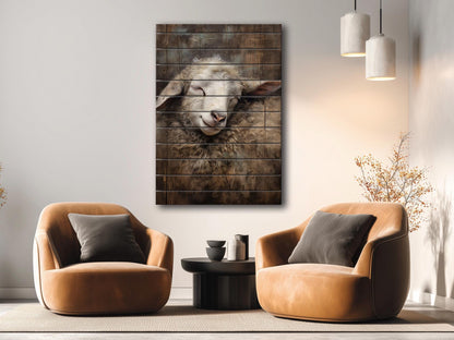 Sheep Sleeping Print on Natural Wood – Religious Wall Art