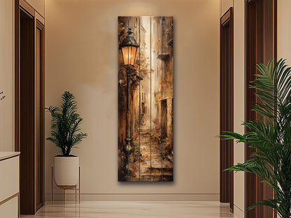 Vintage Street Wall Art – Old European Alleyway Printed on Natural Wood Panel