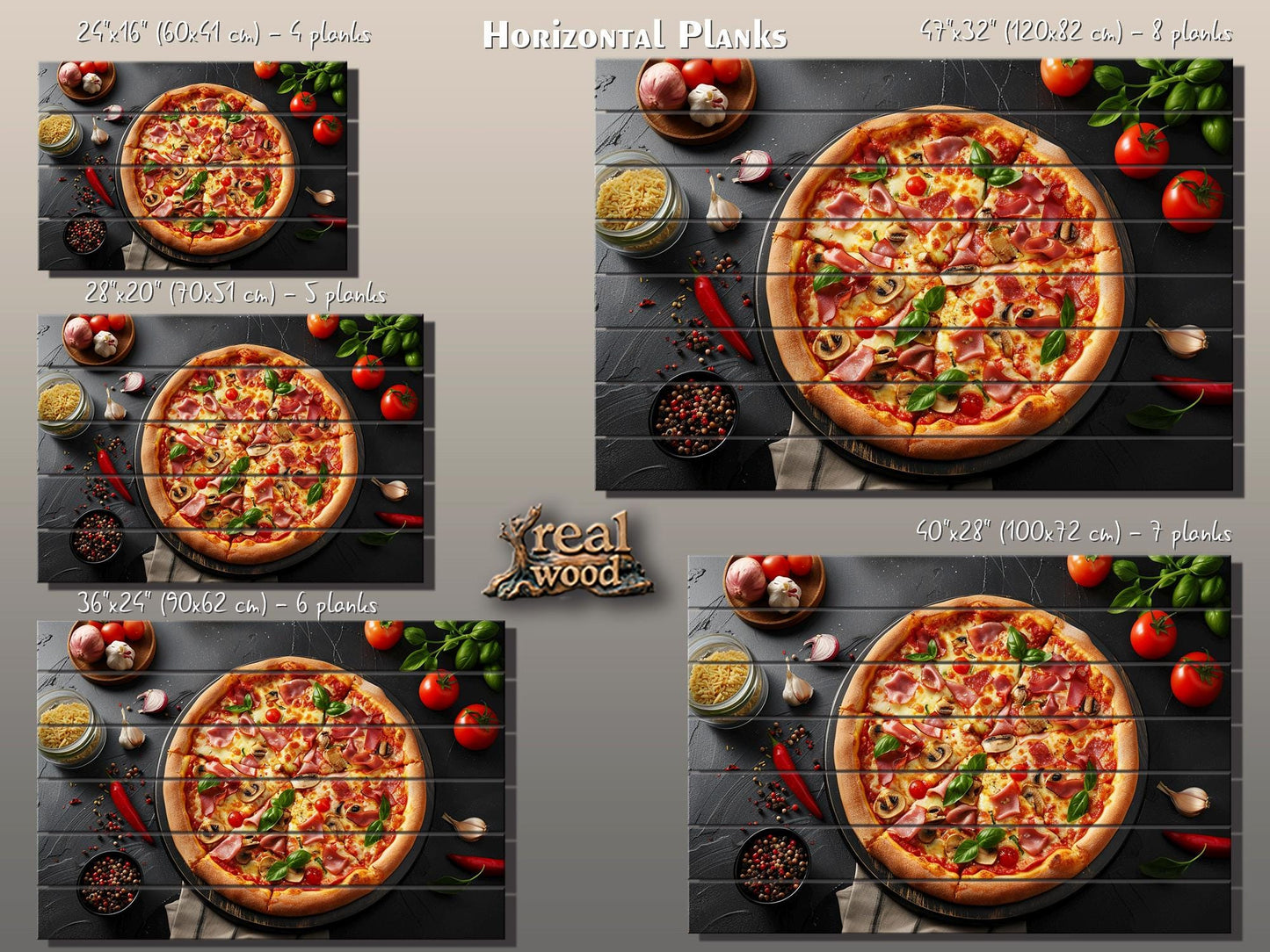 Pizza Wall Art - Rustic Wood Plank Artwork | Kitchen Wall Art & Pizzeria Decor