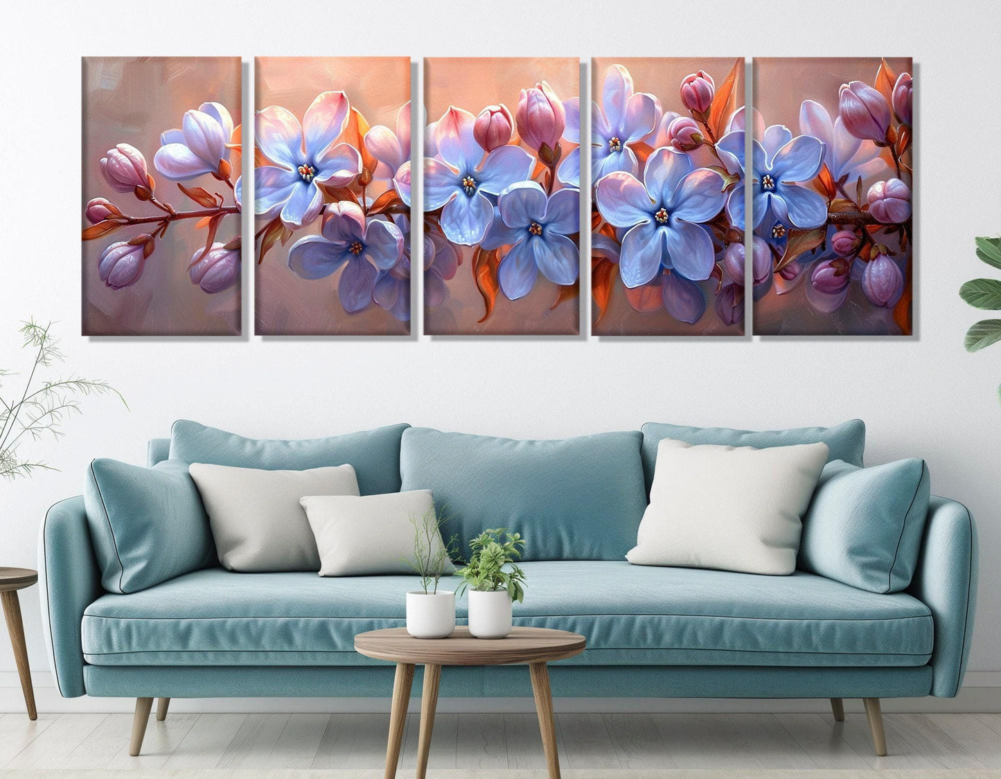 Lilac Canvas Art – Floral Wall Decor | Large Bedroom Panoramic Print, Ready to Hang