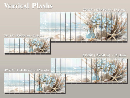 Wooden Wall Art – Coastal Beach Still Life Print on Natural Wood Planks