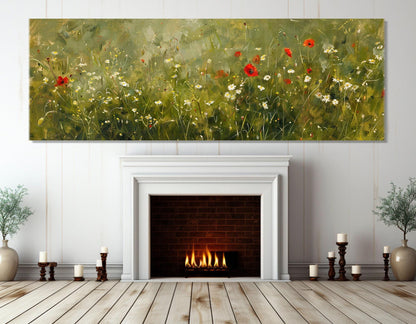 Green Meadow Canvas Print – Floral Wall Art with Poppies and Daisies | Ready to Hang