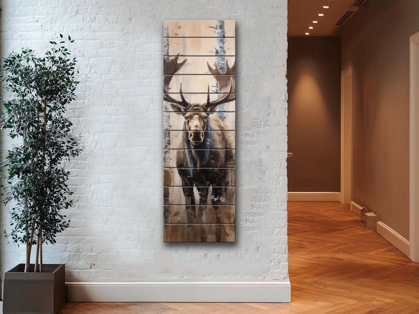 Rustic Moose Art Wood Wall Decor – UV Printed Natural Wood Plank Art