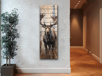 Rustic Moose Art Wood Wall Decor – UV Printed Natural Wood Plank Art