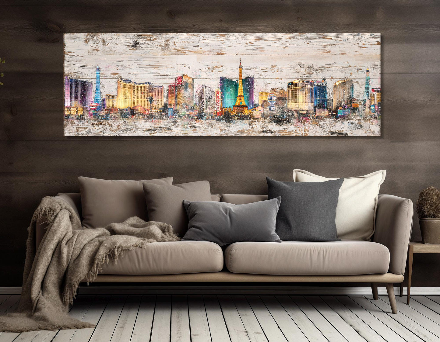 Las Vegas Canvas Print – Rustic Retro Panorama On Cotton Canvas | Framed & Ready to Hang