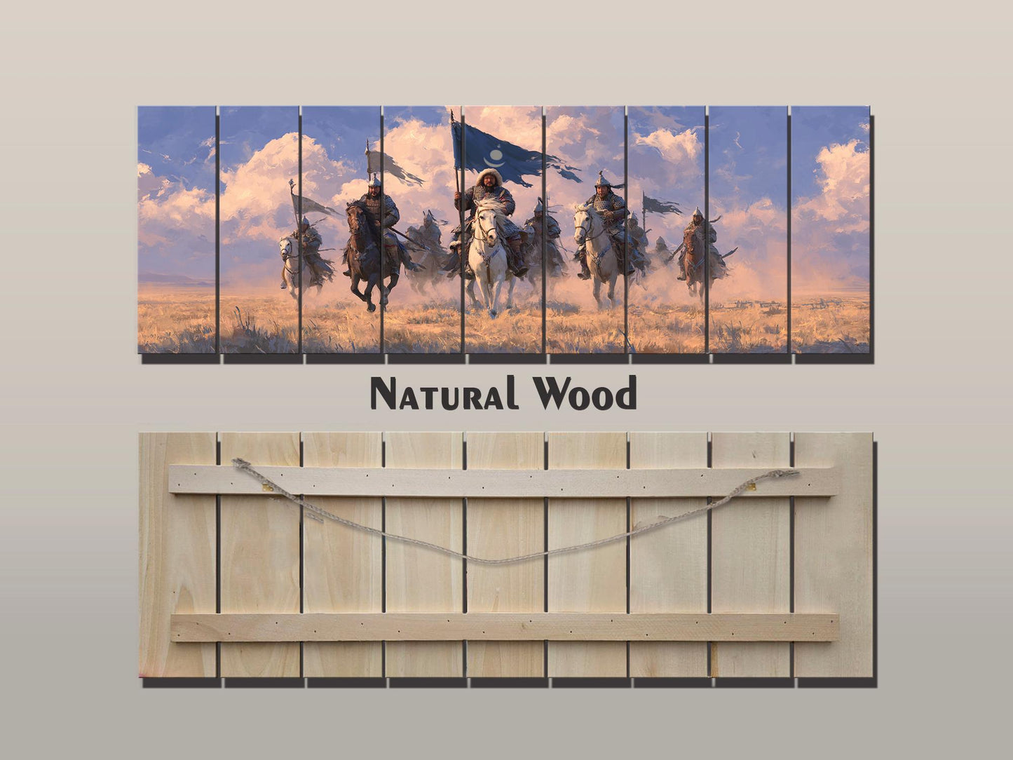Genghis Khan Wood Print - Mongol Army Art on Natural Wood Texture | Ready to Hang
