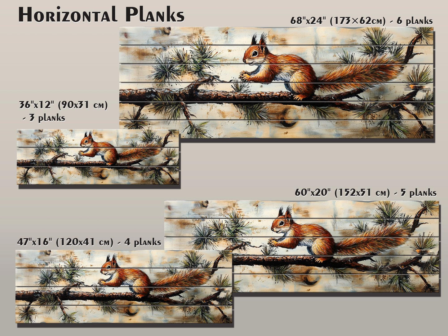Rustic Wood Wall Art – Squirrel on Pine Branch | Natural Wood Print Decor