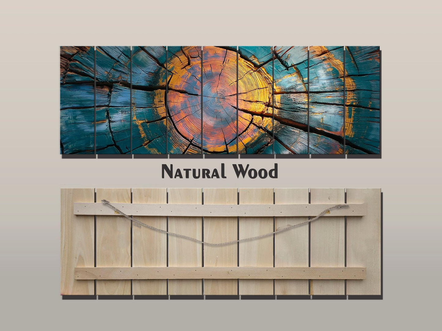 Rustic Wood Wall Art - Abstract Tree Rings Print on Natural Wood, Modern Wall Decor, Wood in Interior, Wood Texture Painting, Wooden Decor