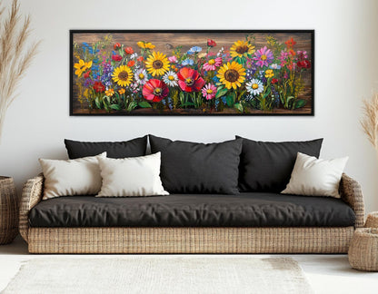 Floral Canvas Print - Daisies Sunflowers Poppies Garden Wall Decor | Ready To Hang