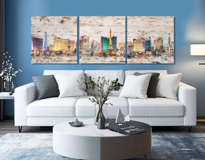 Las Vegas Canvas Print – Retro Panorama Wall Art | Rustic Framed Decor