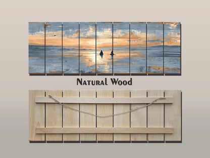 Sunrise Beach Yoga Print – Natural Wood Wall Art | Coastal Yoga Decor