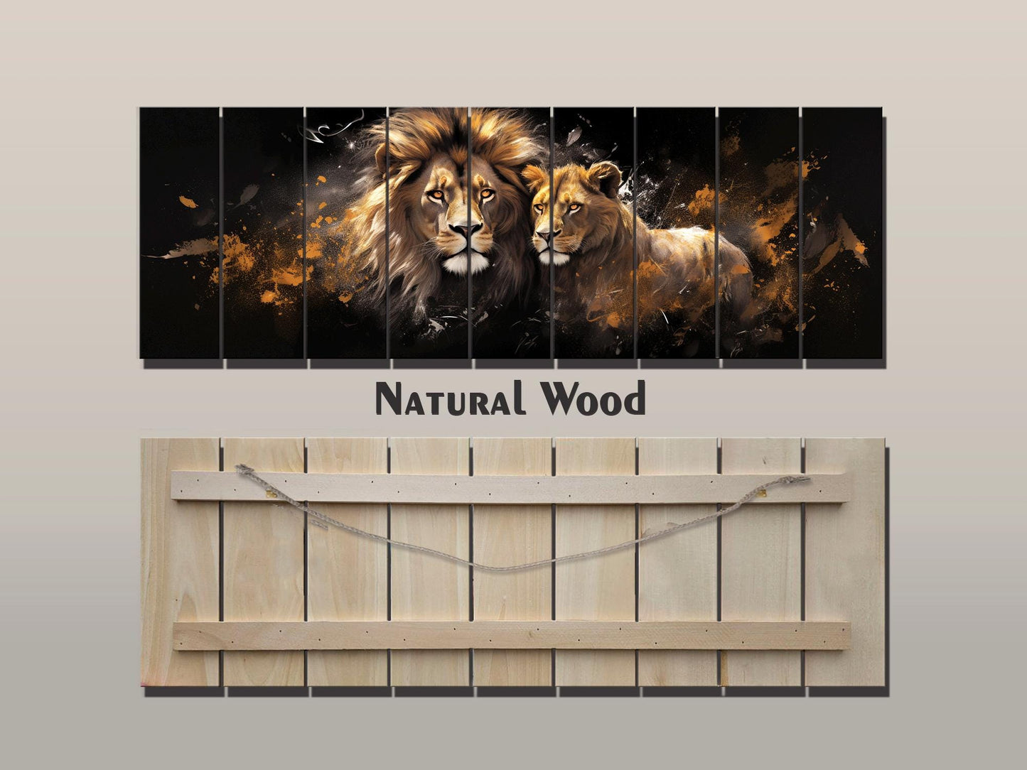 Lions and Lionesses in Love Printed On  Natural Wood – Animal Wall Decor