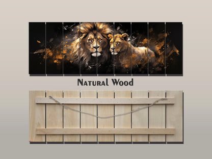 Lions and Lionesses in Love Printed On  Natural Wood – Animal Wall Decor
