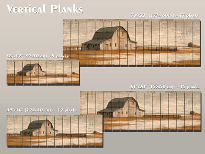 Country Barn Wall Art – Rustic Wood Print With Tractor & Beige Ochre Painting