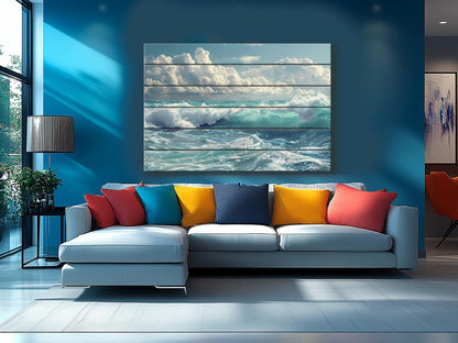 Rustic Wood Wall Art - Scenic Ocean Print on Wood, Sea Waves Painting, Ocean Waves Print, Ocean Wall Art, Sea Water Wall Art, Wooden Decor
