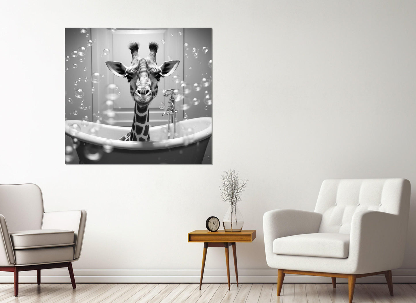 Giraffe Wall Art - Cute Animal Poster On Cotton Canvas Print | Nursery & Bathroom Decor