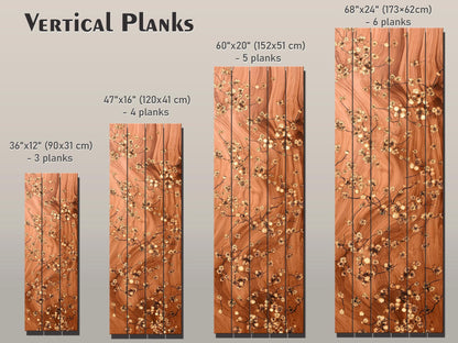 Japanese Blossoms Wall Art – Elegant Brass Inlay Floral Wood Print Decor