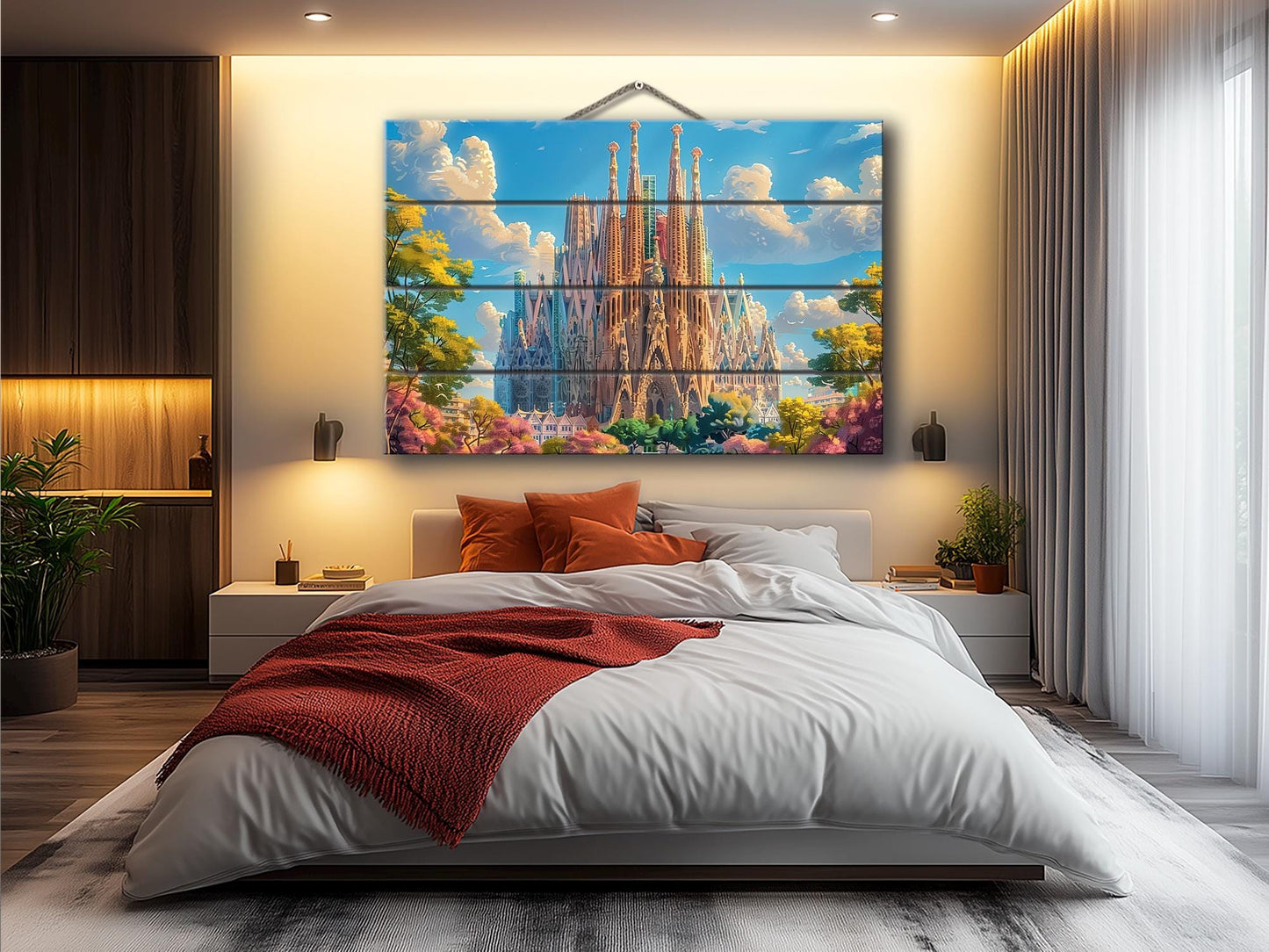 Sagrada Familia Wall Art – Natural Wood Print | Barcelona Skyline Decor