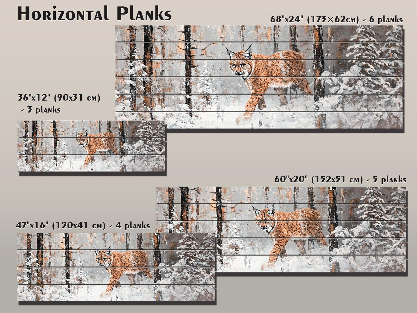 Lynx Wood Wall Art – Rustic Forest Animal Print on Natural Wood Planks