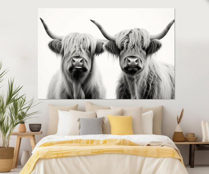 Highland Cows Canvas Farmhouse Wall Art - Family Cotton Canvas Print Ready to Hang