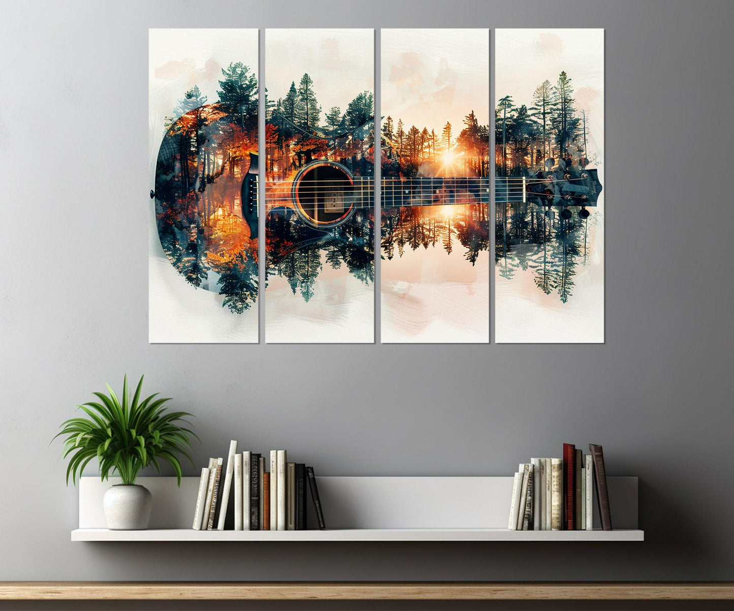 Abstract Guitar Canvas Print – Forest Background Art | Ready to Hang, Framed Guitar Painting