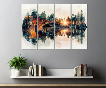 Abstract Guitar Canvas Print – Forest Background Art | Ready to Hang, Framed Guitar Painting