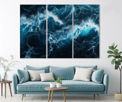 Ocean Wall Art - Deep Blue Waves Canvas Print | Large Framed Ocean Artwork Ready to Hang