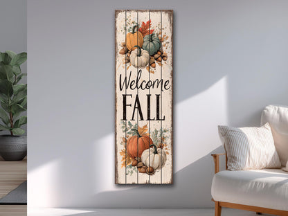 Rustic Wood Wall Art – Welcome Fall Sign | Autumn Pumpkin Wall Decor