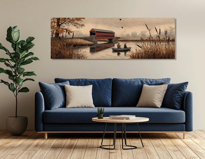 Sachs Bridge Canvas Print, River Fishing Wall Art, Fishing Cabin Decor, Framed and Ready to Hang