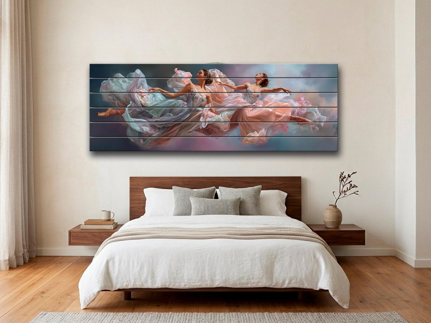 Abstract Ballerinas Print on Wood, Rustic Dreamy Ballet Wall Art