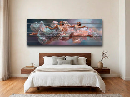 Abstract Ballerinas Print on Wood, Rustic Dreamy Ballet Wall Art