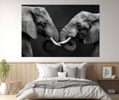 Elephants in Love Canvas Print, Black and White Elephants Wall Art, Modern Bedroom Wall Decor, Romantic Wall Art, Framed and Ready to Hang