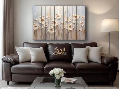 Wood Wall Art – Abstract Flower Print Wooden Panel | Rustic Floral Decor
