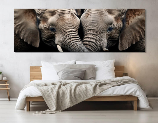 Romantic Elephants Canvas - Large Framed Wall Art for Bedroom Decor