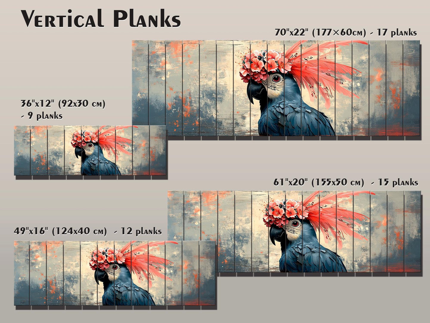 Wooden Wall Art - Abstract Parrot Painting on Natural Wood Planks | Rustic Tropical Bird Decor
